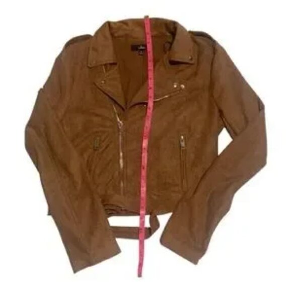 Lulu's "Ride With Me" Tan Faux Suede Motorcycle Zipper Jacket Biker Travel Sz M - Picture 9 of 12